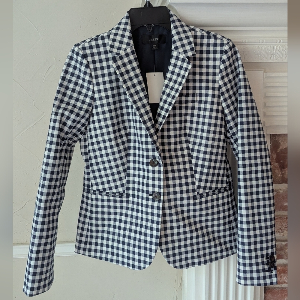 JCrew | Navy Plaid Gingham Blazer Jacket